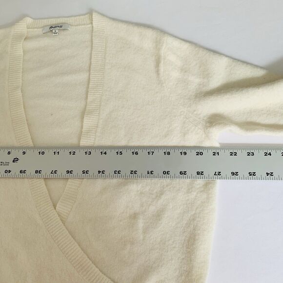 MADEWELL Sweater Women M Ivory Wool Alpaca Blend Faux Wrap Preppy Coquette Boho - Picture 7 of 8